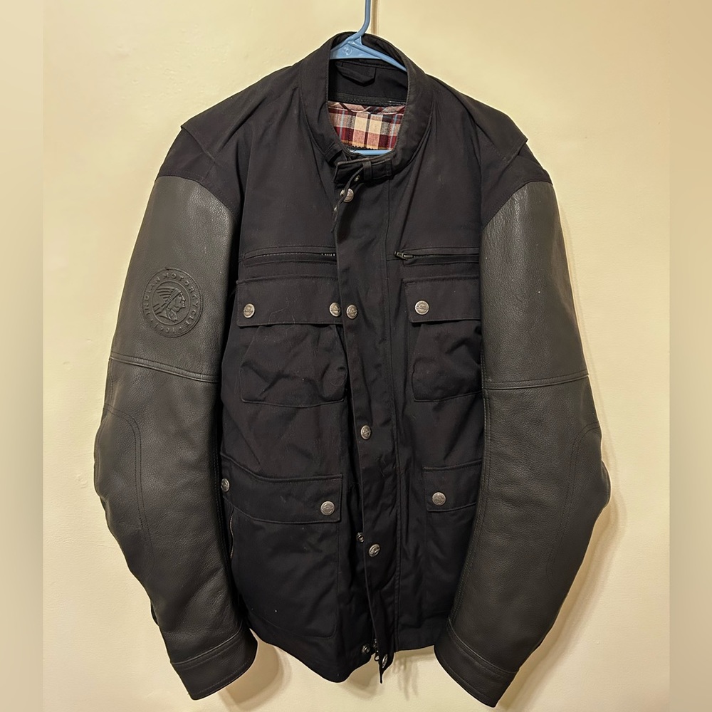 Black Quilted Body Leather-Sleeve Jacket